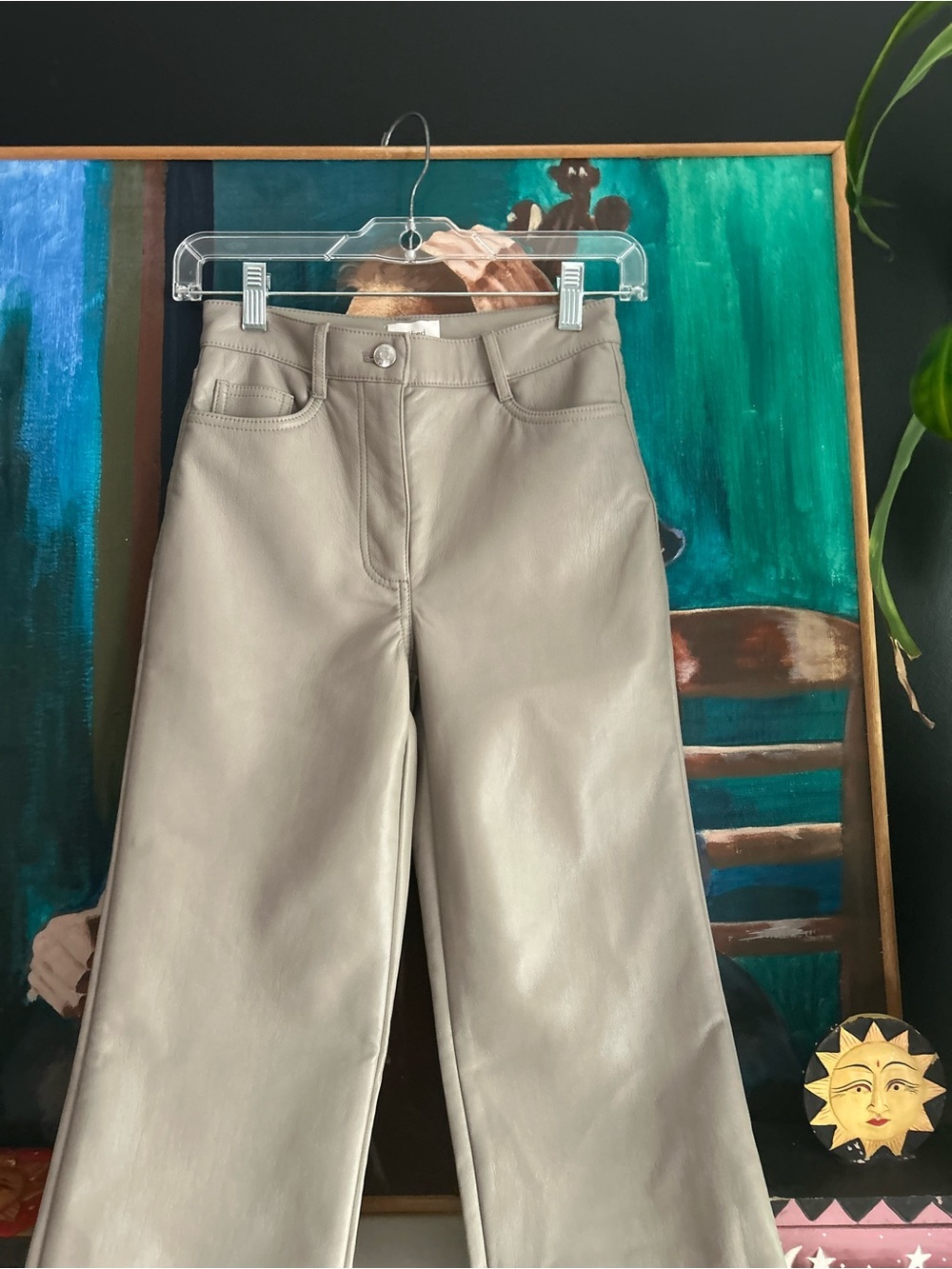 Aritzia Wilfred Melina Vegan Leather Straight Leg Pants Taupe Size 00 - Picture 11 of 12